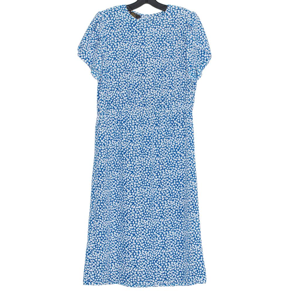 Vintage Dress Ditsy Floral Cottage Prairie Retro Grandma Romantic Midi Blue 14P